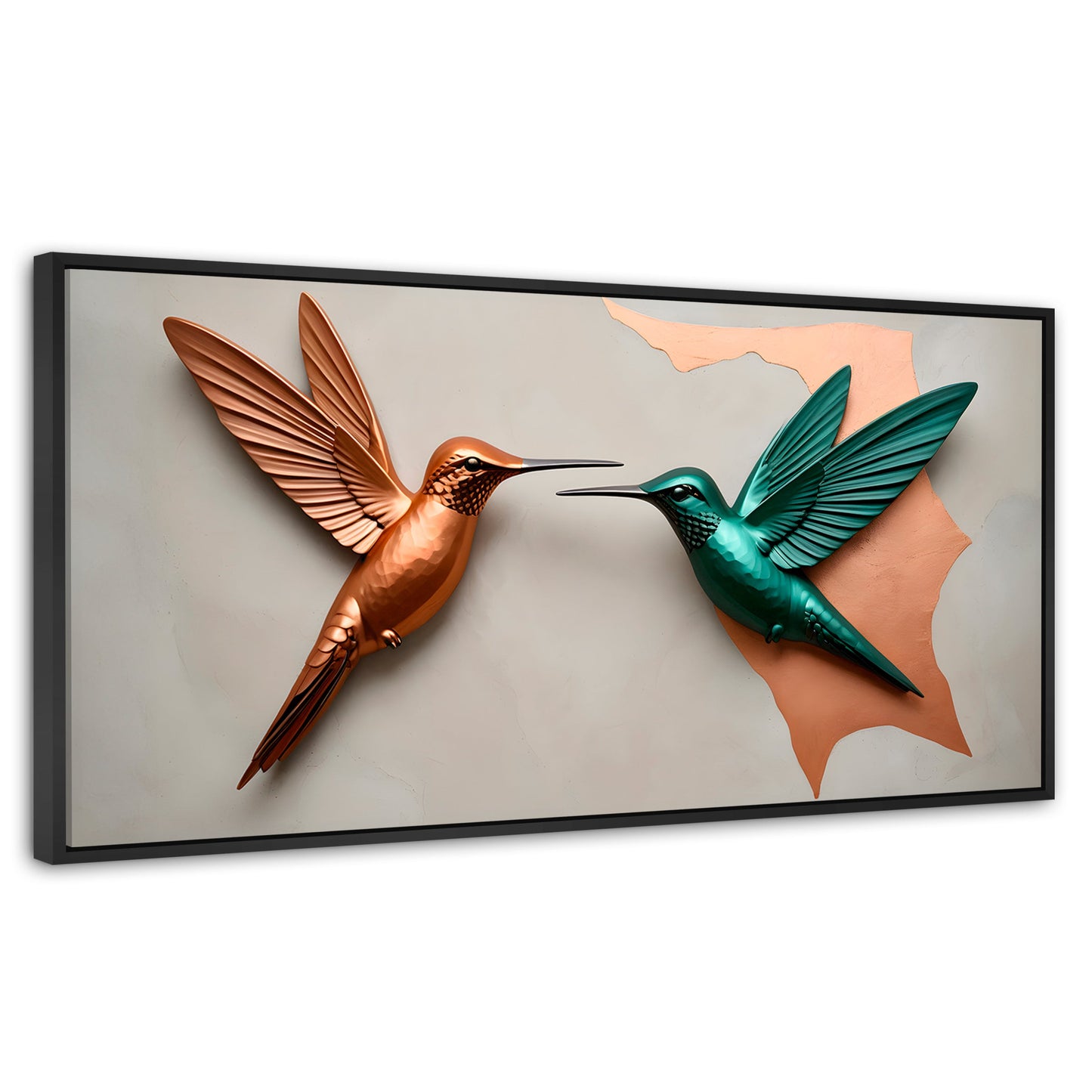 Cuadros Decorativos Canvas Revolution | Colibri Verde Cobre | Panoramico | Portada | Marco Plateado