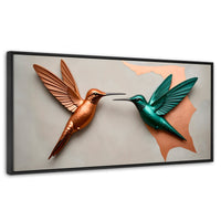 Cuadros Decorativos Canvas Revolution | Colibri Verde Cobre | Panoramico | Portada | Marco Plateado