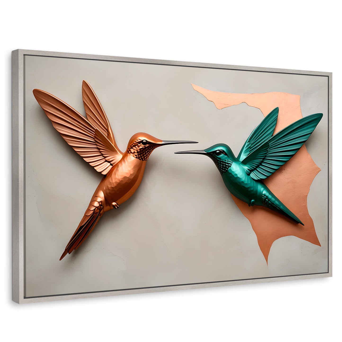 Cuadros Decorativos Canvas Revolution | Colibri Verde Cobre | Rectangular | Portada | Marco Plateado