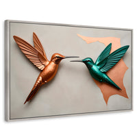 Cuadros Decorativos Canvas Revolution | Colibri Verde Cobre | Rectangular | Portada | Marco Plateado