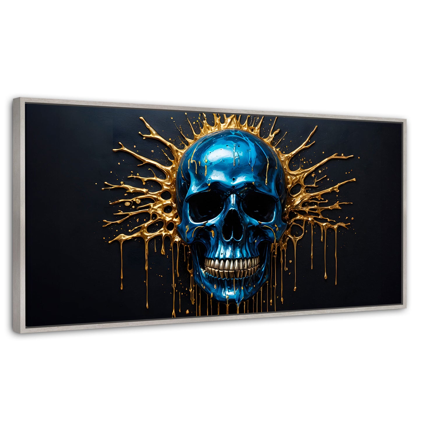 Cuadros Decorativos Canvas Revolution | Craneo Azul Zafiro | Panoramico | Portada | Marco Blanco