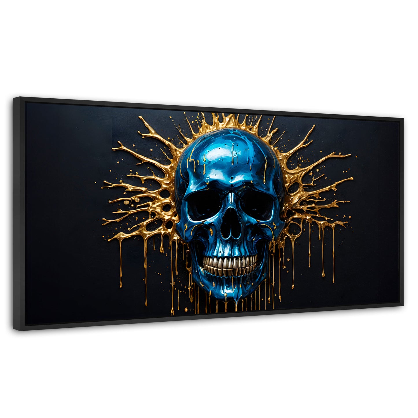 Cuadros Decorativos Canvas Revolution | Craneo Azul Zafiro | Panoramico | Portada | Marco Plateado