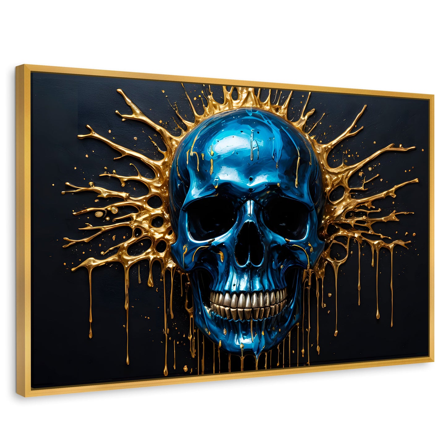 Cuadros Decorativos Canvas Revolution | Craneo Azul Zafiro | Rectangular | Portada | Marco Dorado