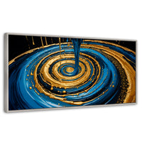 Cuadros Decorativos Canvas Revolution | Elegancia Oro Azul | Panoramico | Portada | Marco Blanco