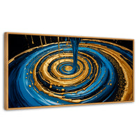 Cuadros Decorativos Canvas Revolution | Elegancia Oro Azul | Panoramico | Portada | Marco Negro