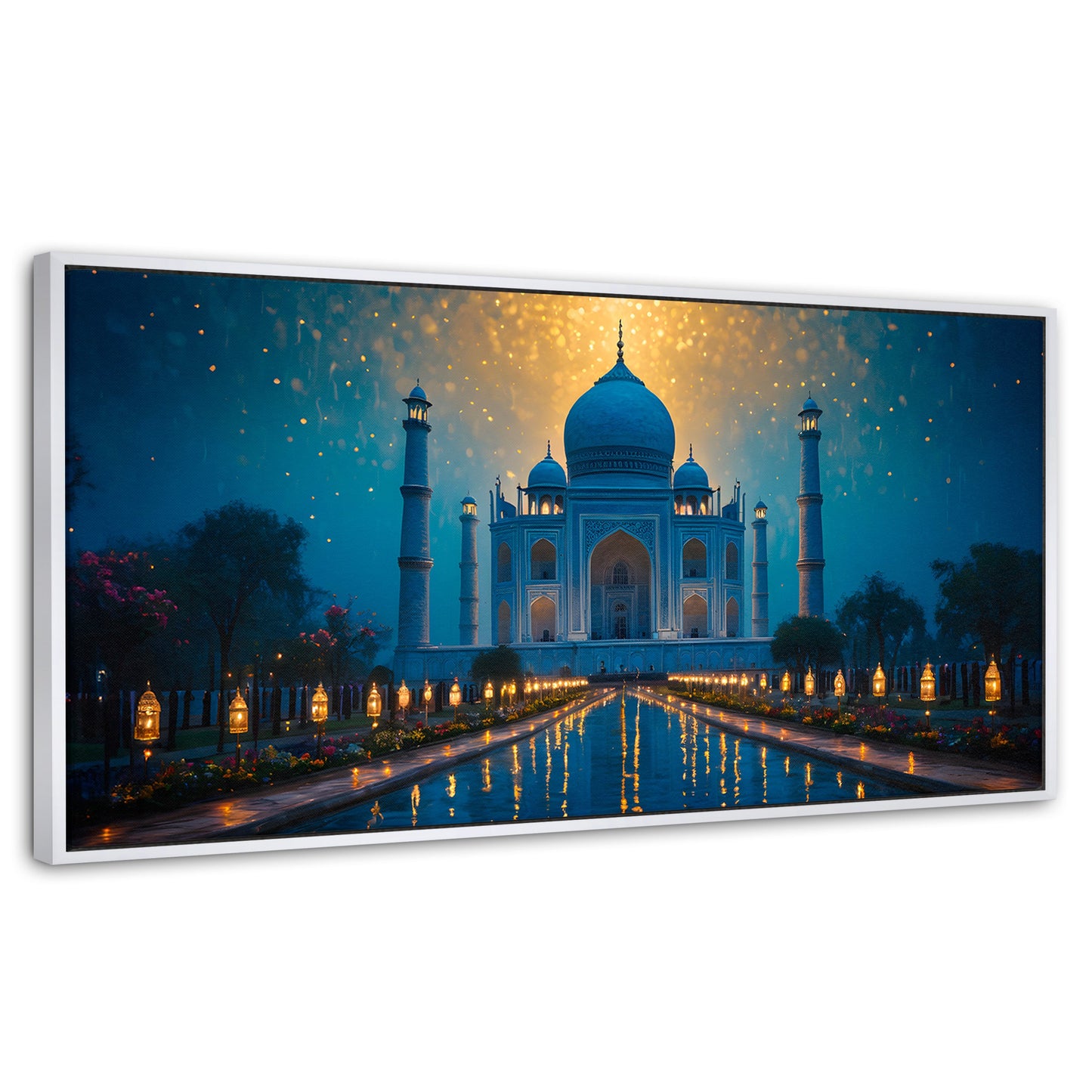 Cuadros Decorativos Canvas Revolution | Estrellas Taj Mahal | Panoramico | Portada | Marco Blanco