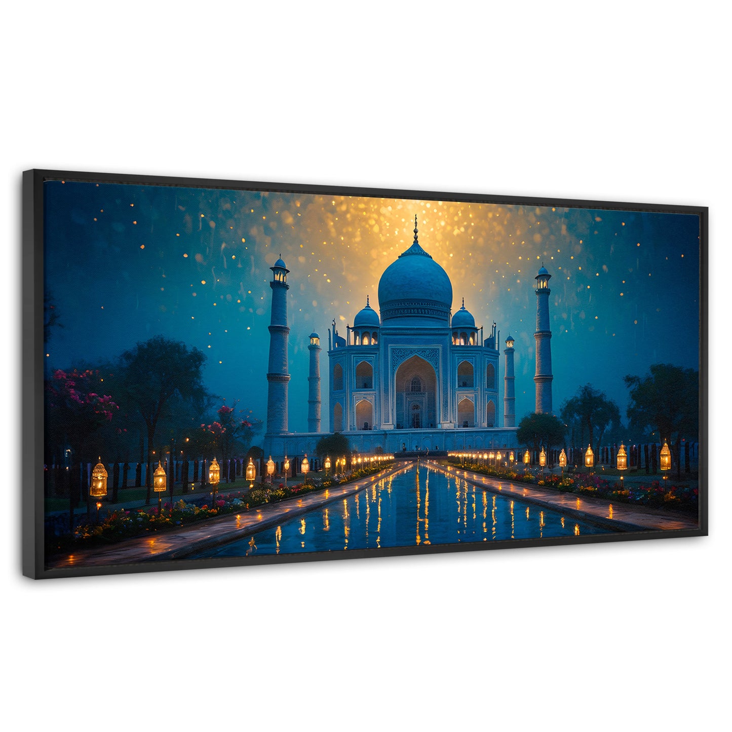 Cuadros Decorativos Canvas Revolution | Estrellas Taj Mahal | Panoramico | Portada | Marco Negro