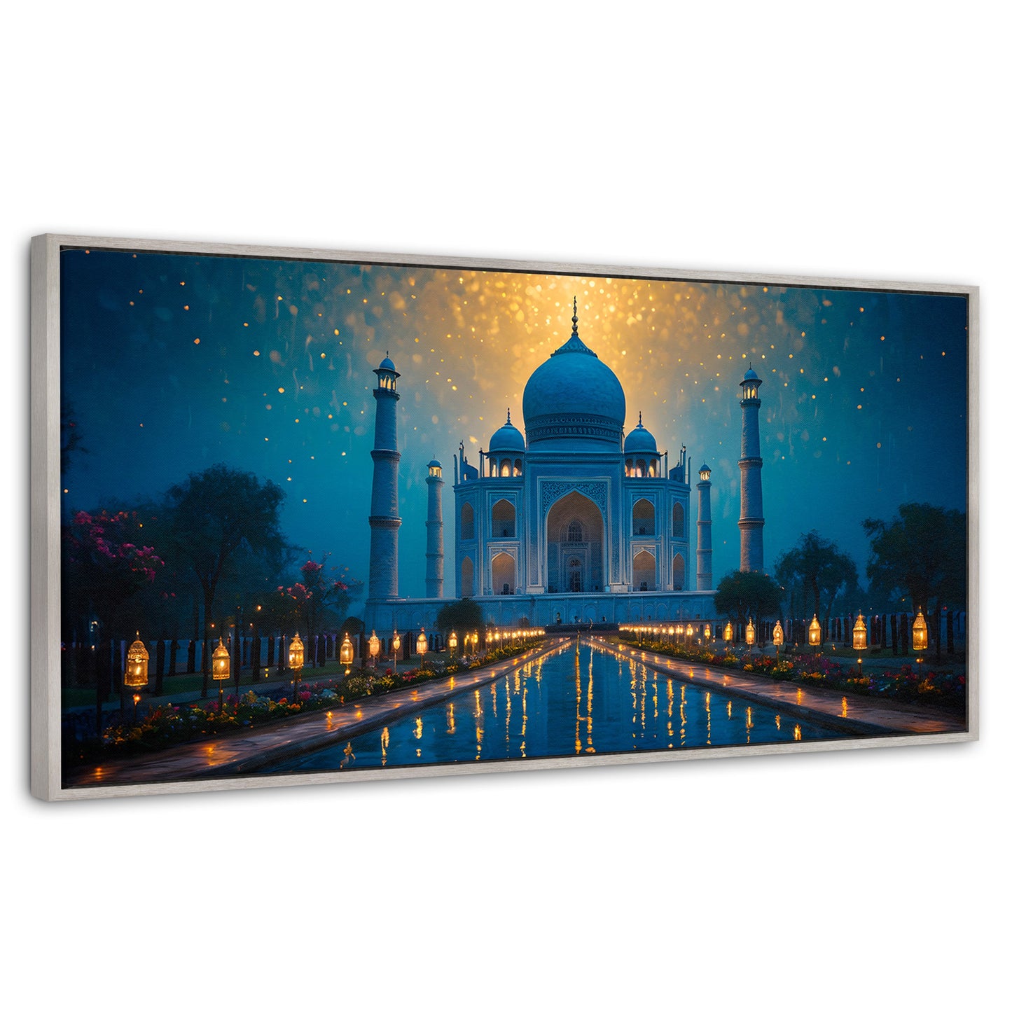 Cuadros Decorativos Canvas Revolution | Estrellas Taj Mahal | Panoramico | Portada | Marco Plateado