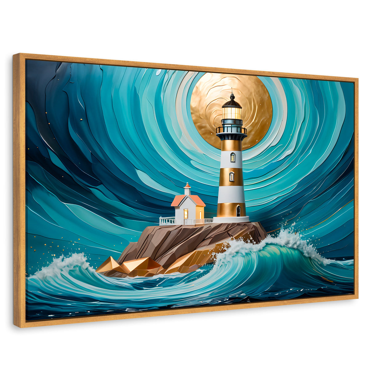Cuadros Decorativos Canvas Revolution | Faro Del Mar Azul | Rectangular | Portada | Marco Madera