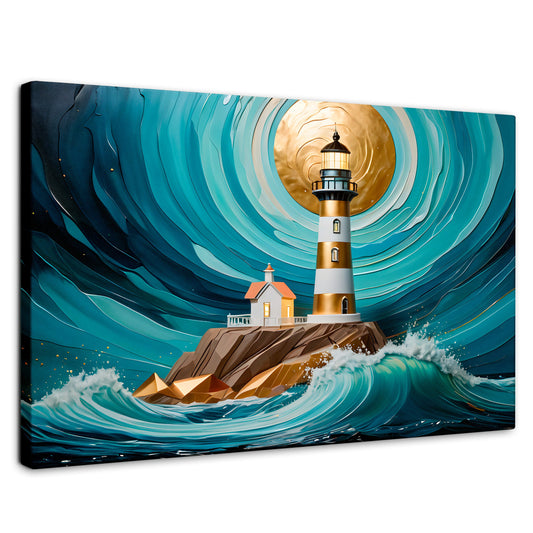 Cuadros Decorativos Canvas Revolution | Faro Del Mar Azul | Rectangular | Portada | Marco SinMarco