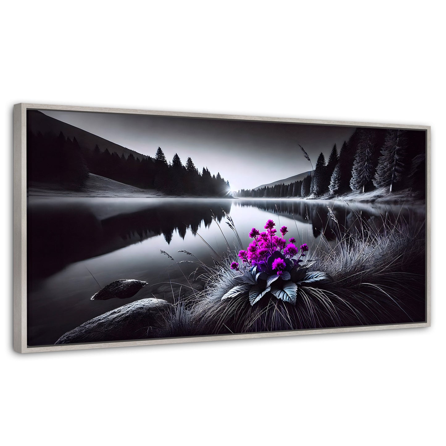 Cuadros Decorativos Canvas Revolution | Flores En El Agua | Panoramico | Portada | Marco Blanco