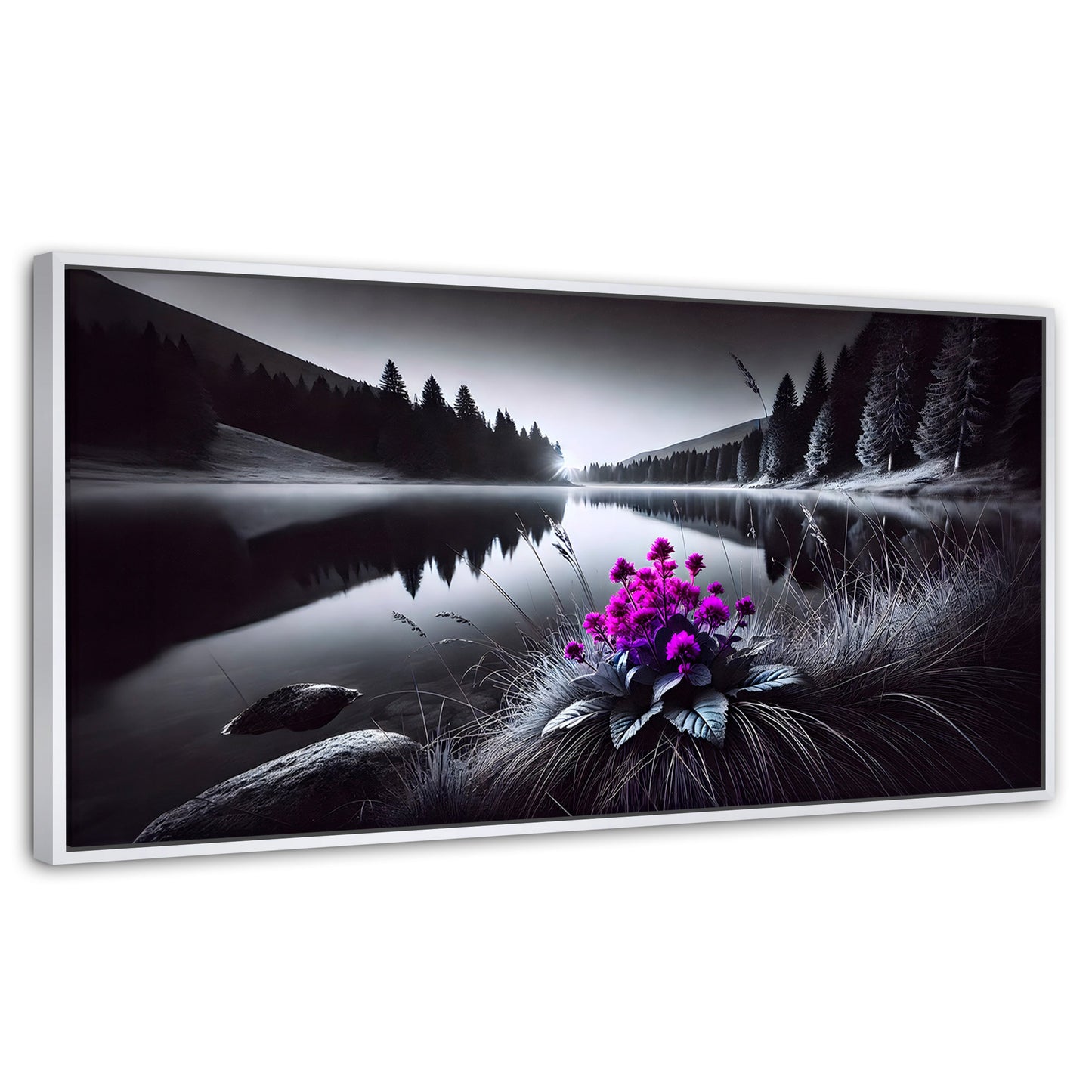 Cuadros Decorativos Canvas Revolution | Flores En El Agua | Panoramico | Portada | Marco Dorado