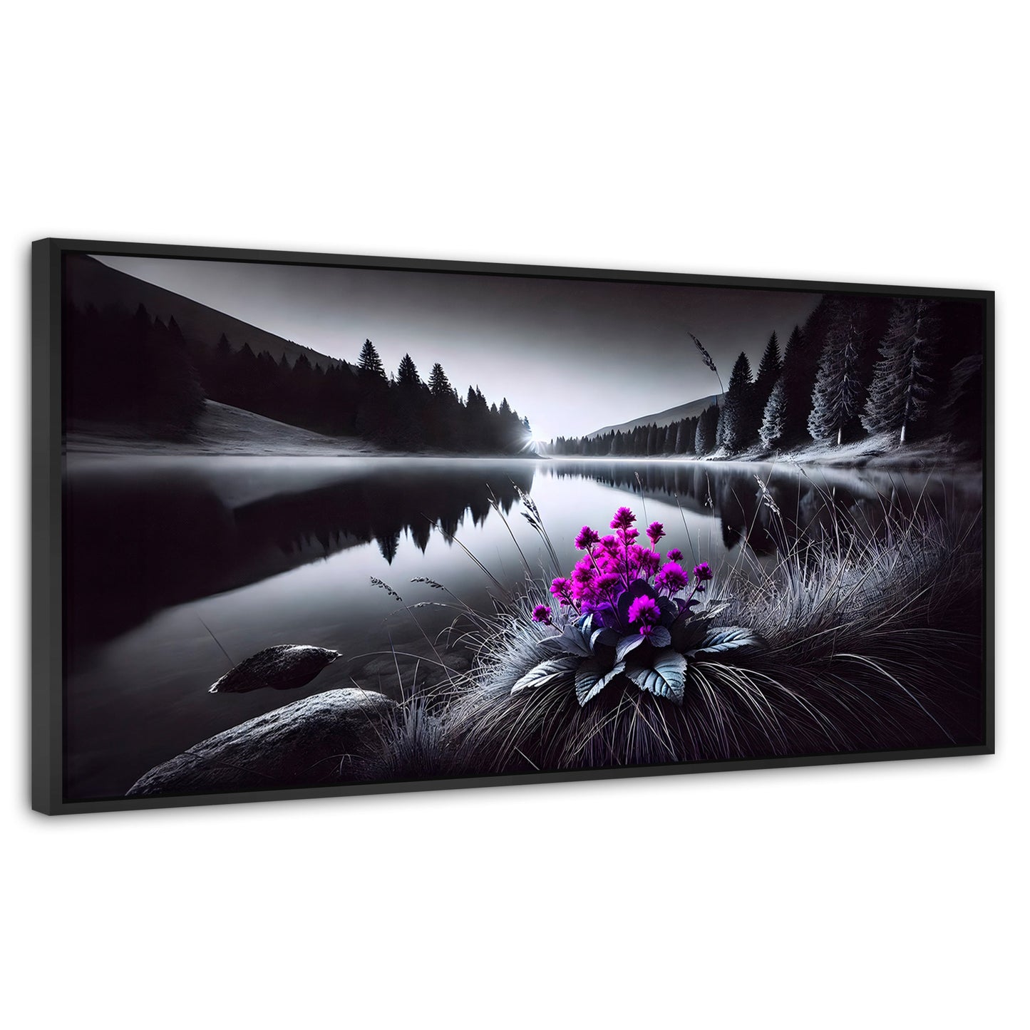Cuadros Decorativos Canvas Revolution | Flores En El Agua | Panoramico | Portada | Marco Plateado