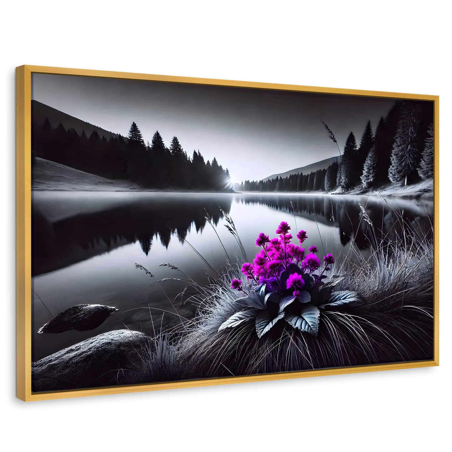 Cuadros Decorativos Canvas Revolution | Flores En El Agua | Rectangular | Portada | Marco Dorado