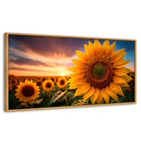 Cuadros Decorativos Canvas Revolution | Girasol Atardecer | Panoramico | Portada | Marco Madera