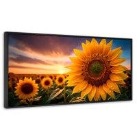 Cuadros Decorativos Canvas Revolution | Girasol Atardecer | Panoramico | Portada | Marco Negro