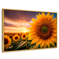Cuadros Decorativos Canvas Revolution | Girasol Atardecer | Rectangular | Portada | Marco Dorado