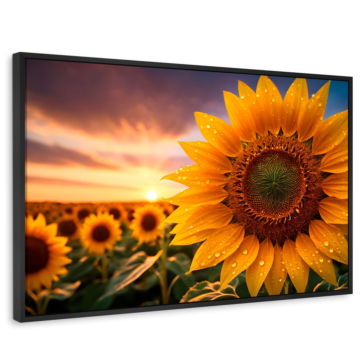 Cuadros Decorativos Canvas Revolution | Girasol Atardecer | Rectangular | Portada | Marco Negro