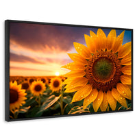 Cuadros Decorativos Canvas Revolution | Girasol Atardecer | Rectangular | Portada | Marco Negro