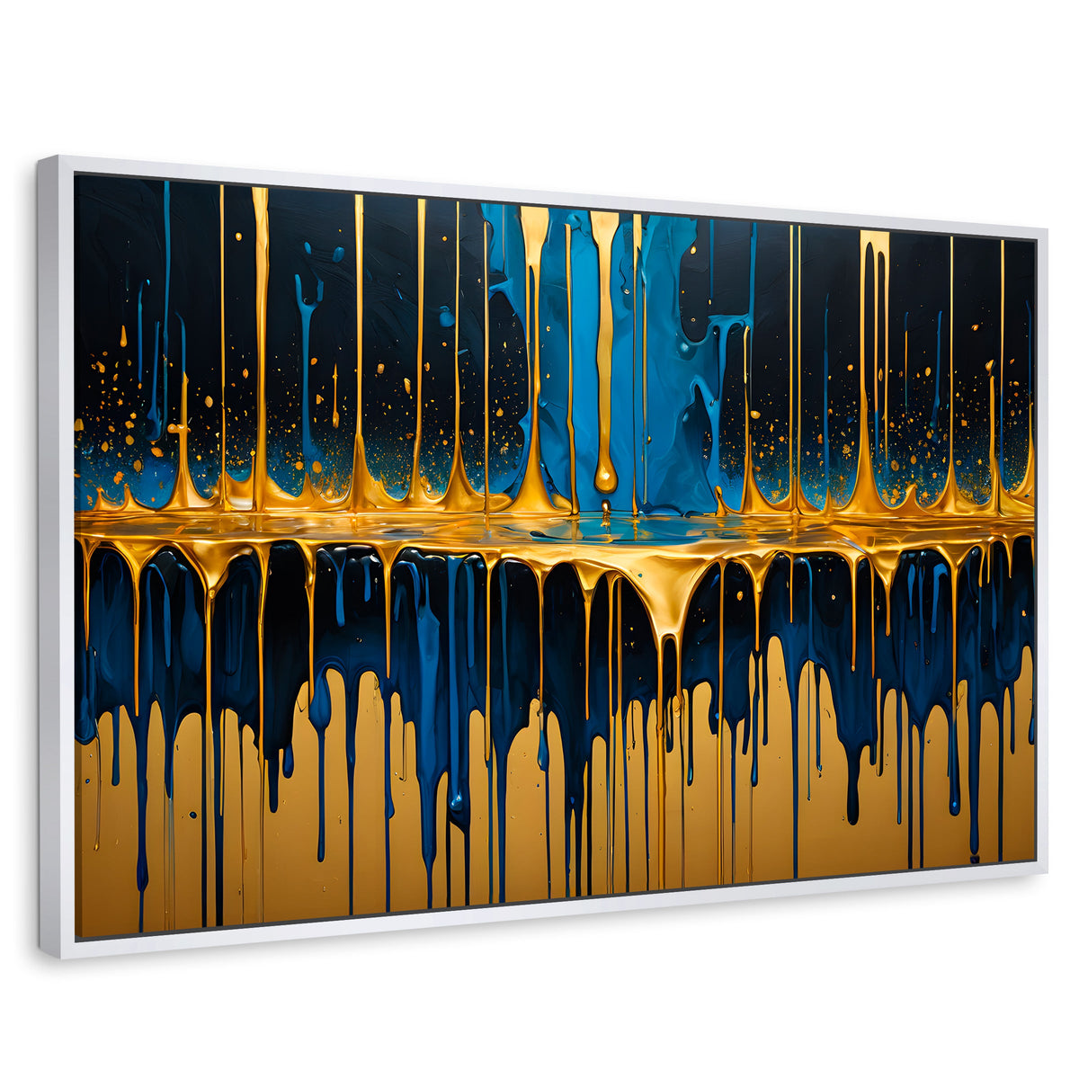 Cuadros Decorativos Canvas Revolution | Gotas Azul Doradas | Rectangular | Portada | Marco Blanco
