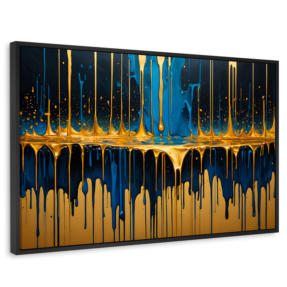 Cuadros Decorativos Canvas Revolution | Gotas Azul Doradas | Rectangular | Portada | Marco Negro