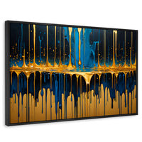 Cuadros Decorativos Canvas Revolution | Gotas Azul Doradas | Rectangular | Portada | Marco Negro