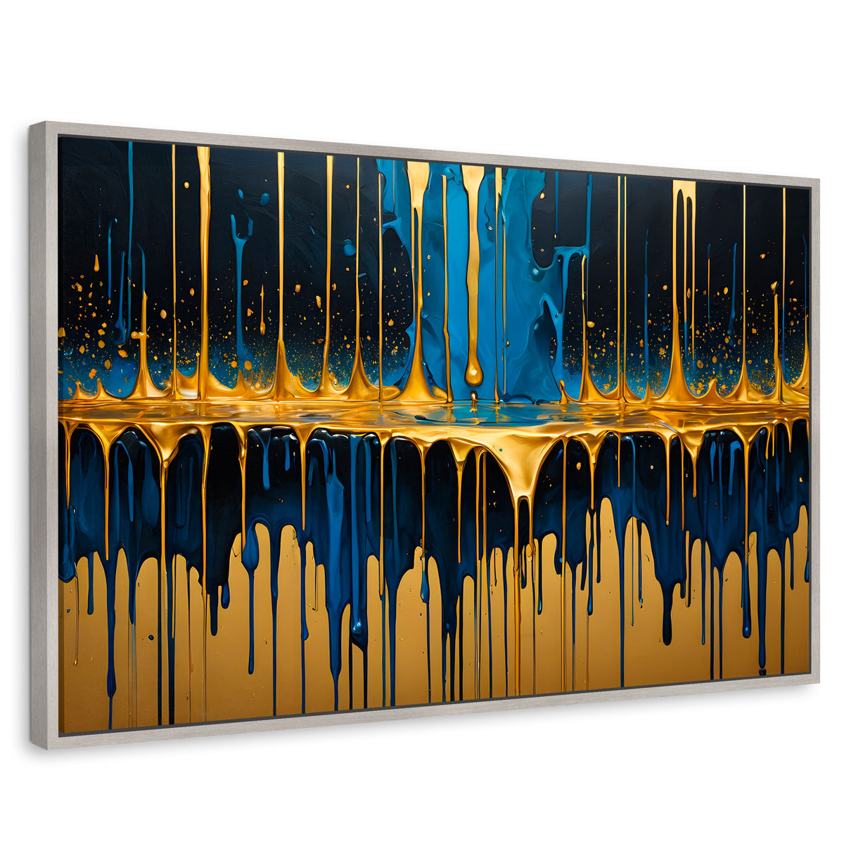 Cuadros Decorativos Canvas Revolution | Gotas Azul Doradas | Rectangular | Portada | Marco Plateado