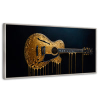 Cuadros Decorativos Canvas Revolution | Guitarra Dorada | Panoramico | Portada | Marco Blanco