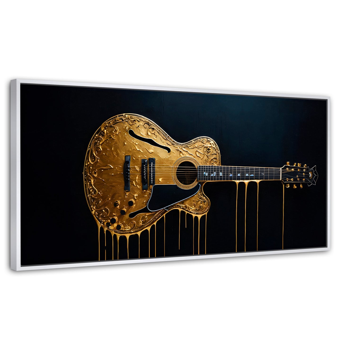 Cuadros Decorativos Canvas Revolution | Guitarra Dorada | Panoramico | Portada | Marco Dorado