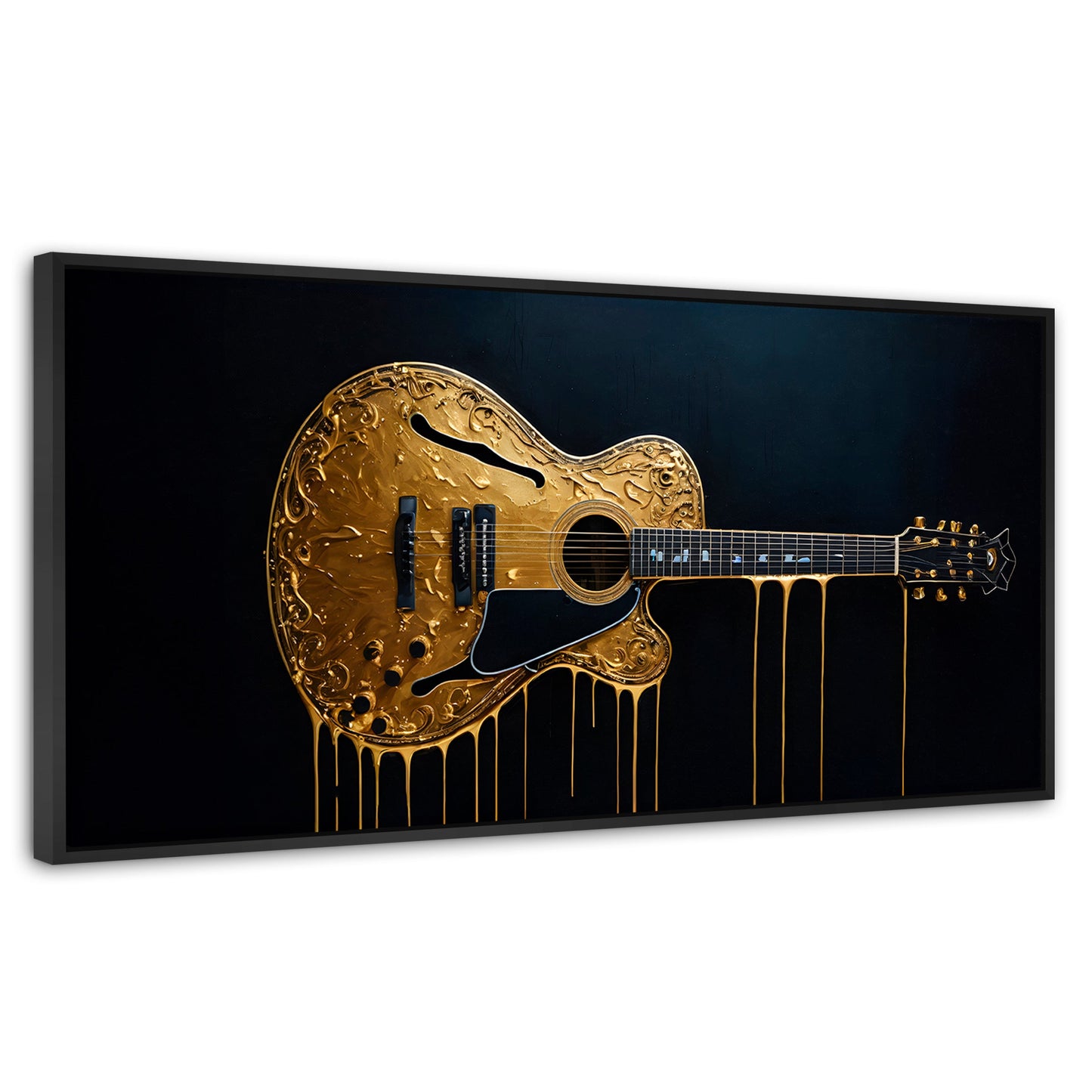Cuadros Decorativos Canvas Revolution | Guitarra Dorada | Panoramico | Portada | Marco Plateado