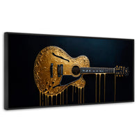 Cuadros Decorativos Canvas Revolution | Guitarra Dorada | Panoramico | Portada | Marco Plateado