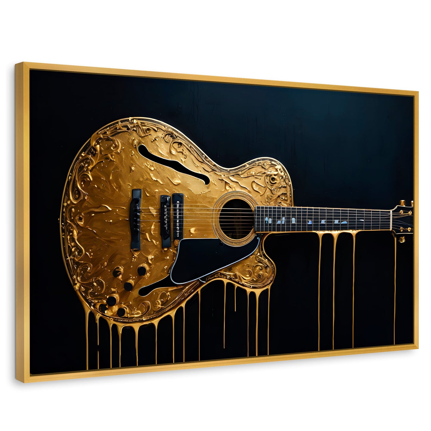 Cuadros Decorativos Canvas Revolution | Guitarra Dorada | Rectangular | Portada | Marco Dorado