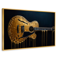 Cuadros Decorativos Canvas Revolution | Guitarra Dorada | Rectangular | Portada | Marco Dorado
