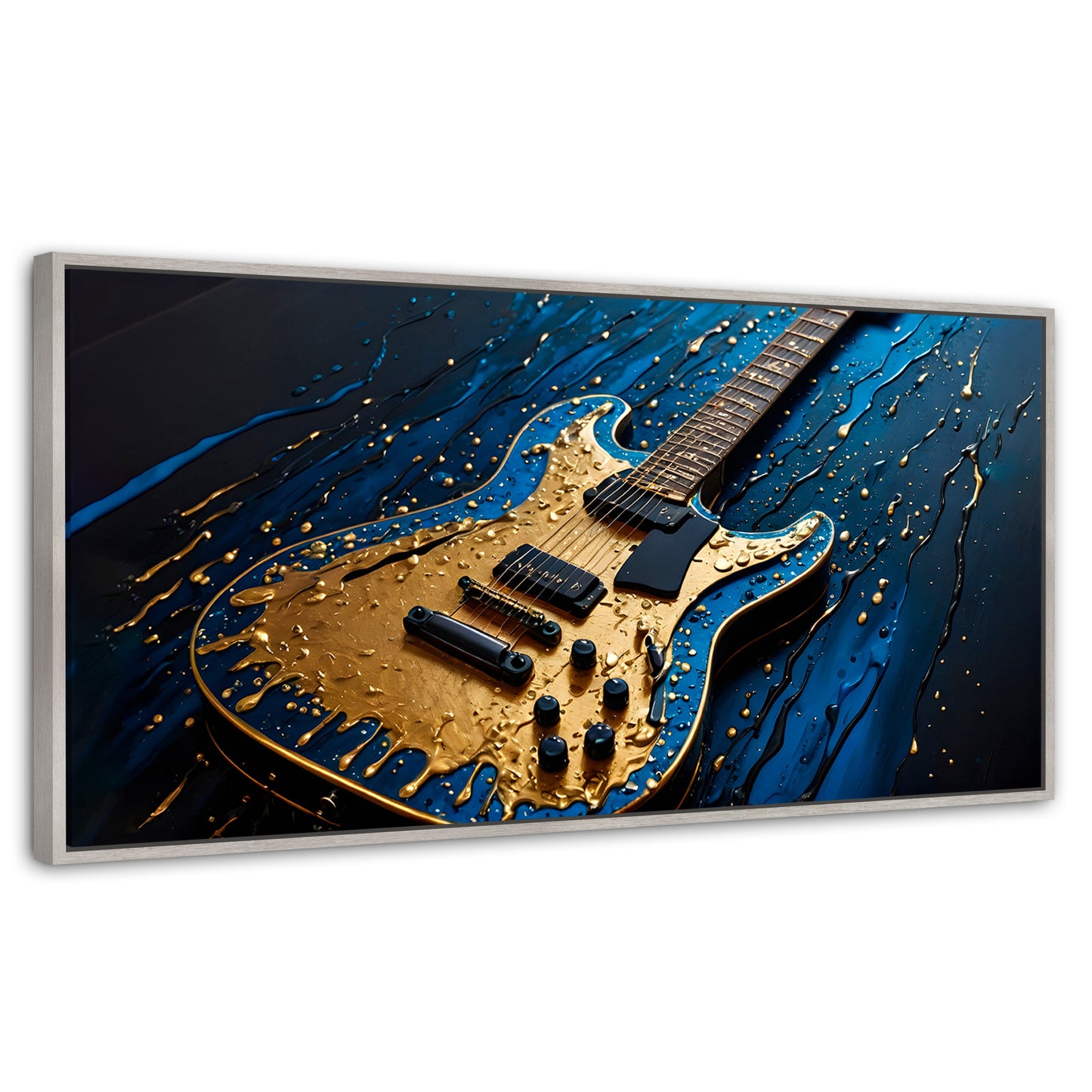 Cuadros Decorativos Canvas Revolution | Guitarra Luminosa | Panoramico | Portada | Marco Blanco