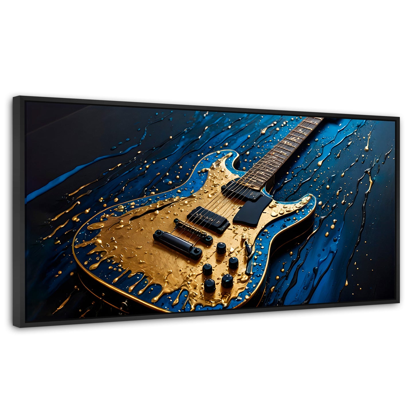 Cuadros Decorativos Canvas Revolution | Guitarra Luminosa | Panoramico | Portada | Marco Plateado