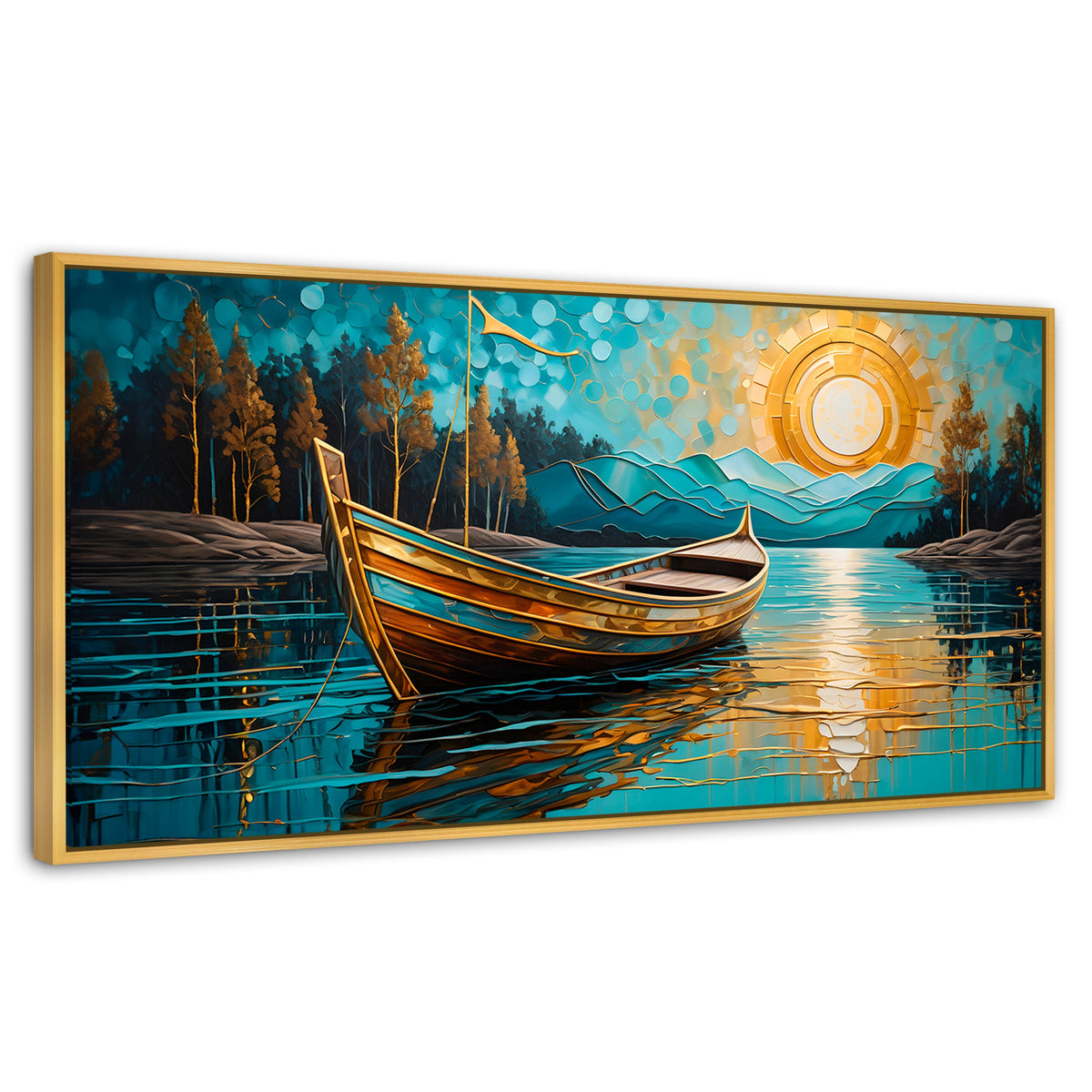 Cuadros Decorativos Canvas Revolution | Lago Dorado Y Balza | Panoramico | Portada | Marco Madera