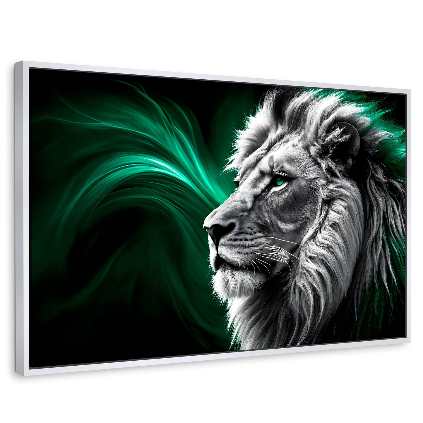 Cuadros Decorativos Canvas Revolution | Leon Radiante | Rectangular | Portada | Marco Blanco