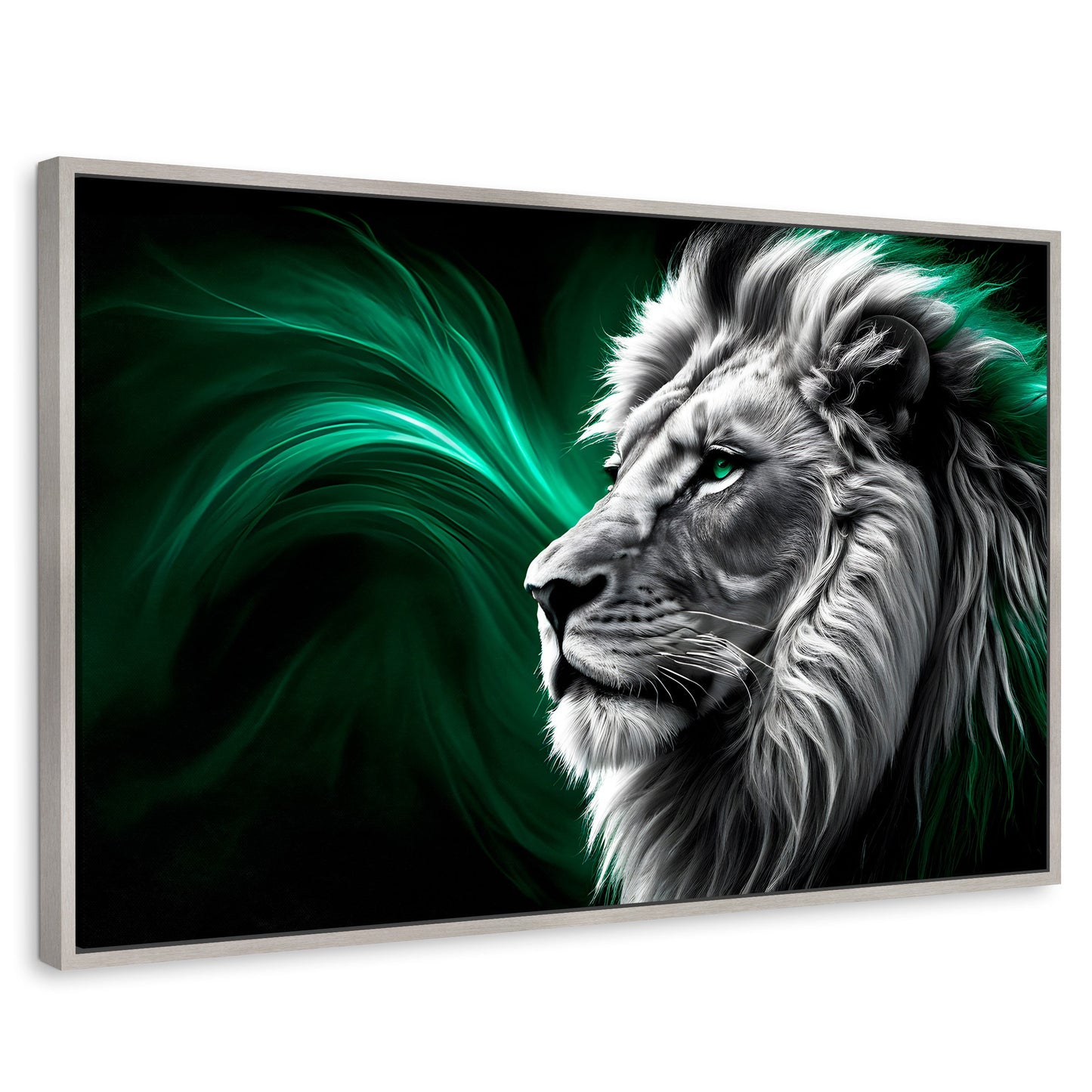 Cuadros Decorativos Canvas Revolution | Leon Radiante | Rectangular | Portada | Marco Plateado