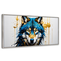 Cuadros Decorativos Canvas Revolution | Lobo Azul Dorado | Panoramico | Portada | Marco Blanco