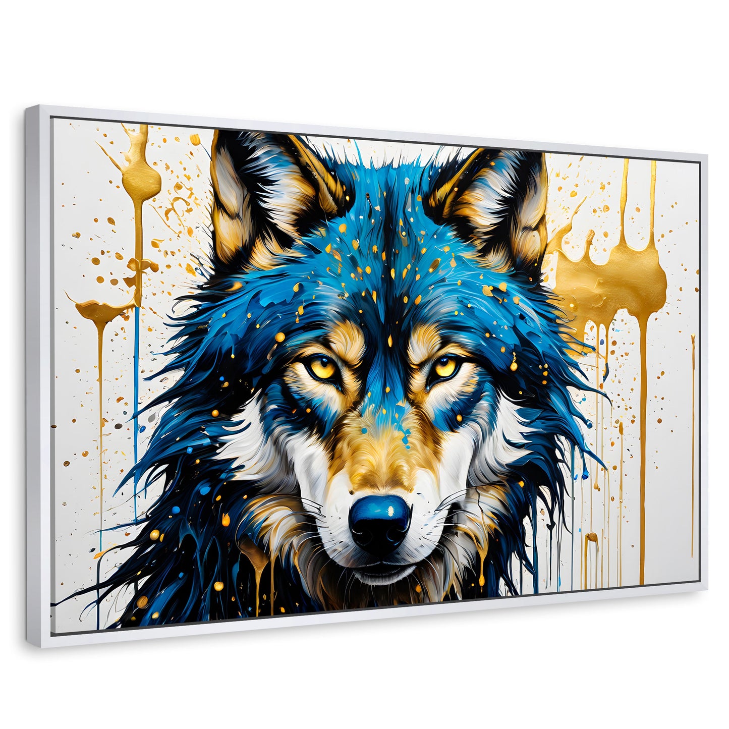 Cuadros Decorativos Canvas Revolution | Lobo Azul Dorado | Rectangular | Portada | Marco Blanco