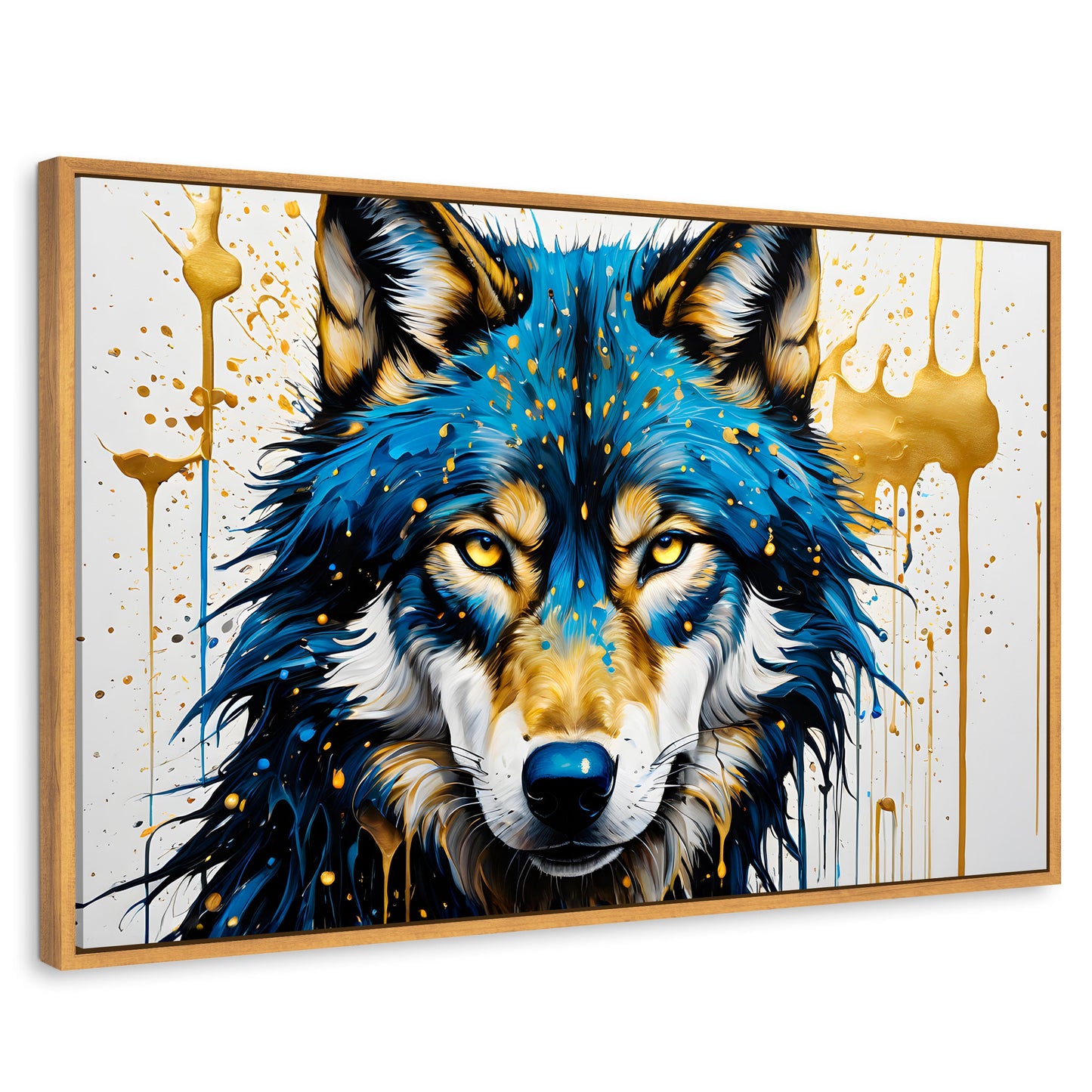 Cuadros Decorativos Canvas Revolution | Lobo Azul Dorado | Rectangular | Portada | Marco Madera