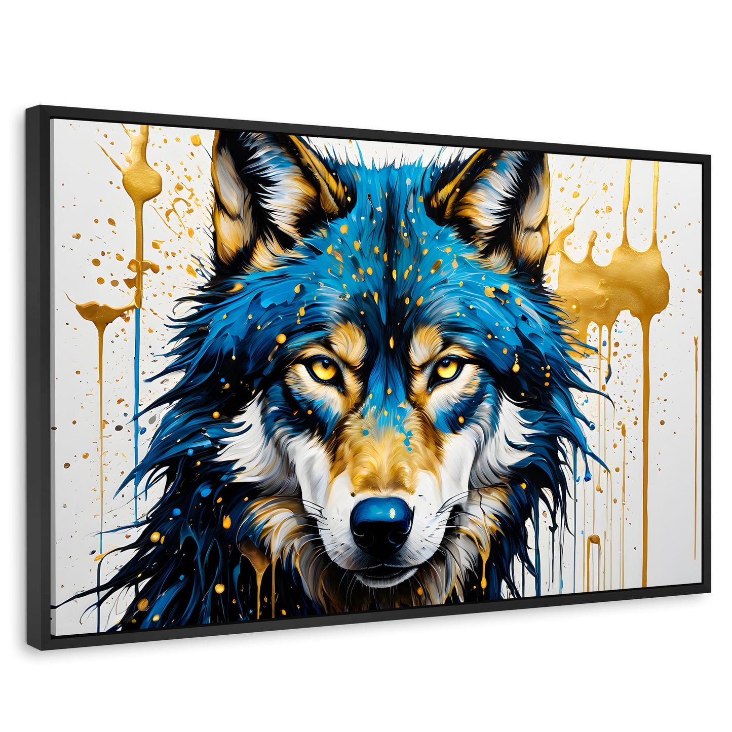 Cuadros Decorativos Canvas Revolution | Lobo Azul Dorado | Rectangular | Portada | Marco Negro