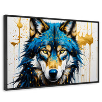 Cuadros Decorativos Canvas Revolution | Lobo Azul Dorado | Rectangular | Portada | Marco Negro