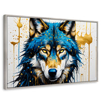 Cuadros Decorativos Canvas Revolution | Lobo Azul Dorado | Rectangular | Portada | Marco Plateado