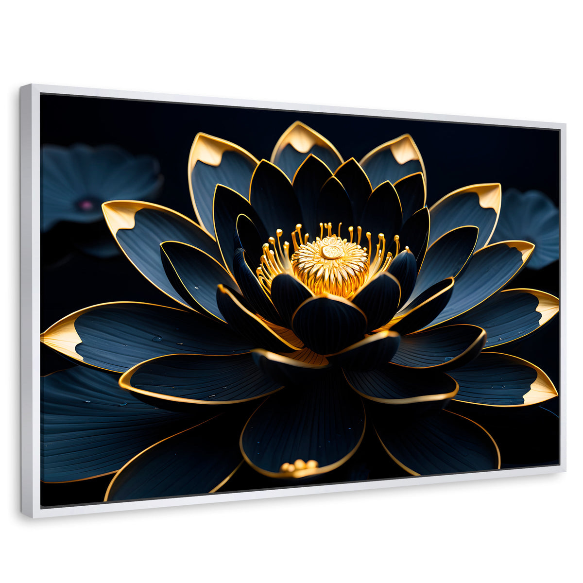 Cuadros Decorativos Canvas Revolution | Loto Negro Oro | Rectangular | Portada | Marco Blanco