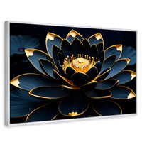 Cuadros Decorativos Canvas Revolution | Loto Negro Oro | Rectangular | Portada | Marco Blanco