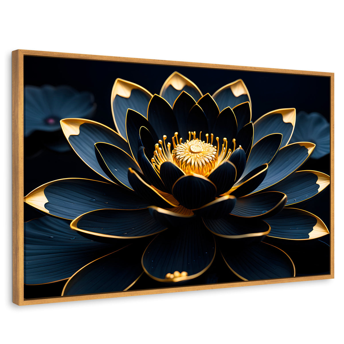 Cuadros Decorativos Canvas Revolution | Loto Negro Oro | Rectangular | Portada | Marco Madera