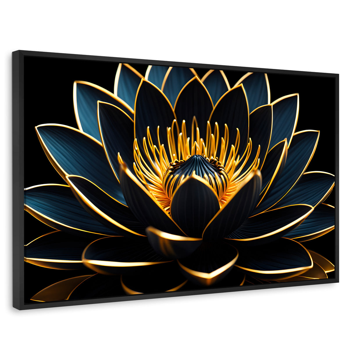 Cuadros Decorativos Canvas Revolution | Loto Oro Oscuro | Rectangular | Portada | Marco Negro