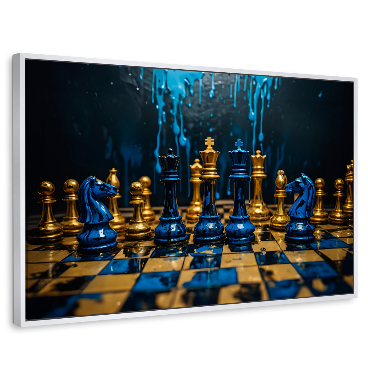 Cuadros Decorativos Canvas Revolution | Majestad Azul Oro | Rectangular | Portada | Marco Blanco