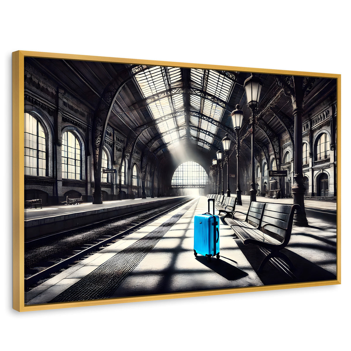 Cuadros Decorativos Canvas Revolution | Maleta En Espera | Rectangular | Portada | Marco Dorado